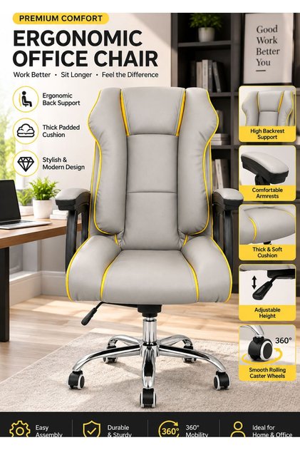 Ergonomic Reclining Office Chair with Headrest & Footrest – PU Leather Executive Chair