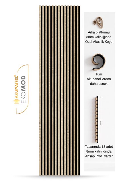 Ekomod 60x245 Cm Meşe Renk Akustik Ahşap Duvar Paneli