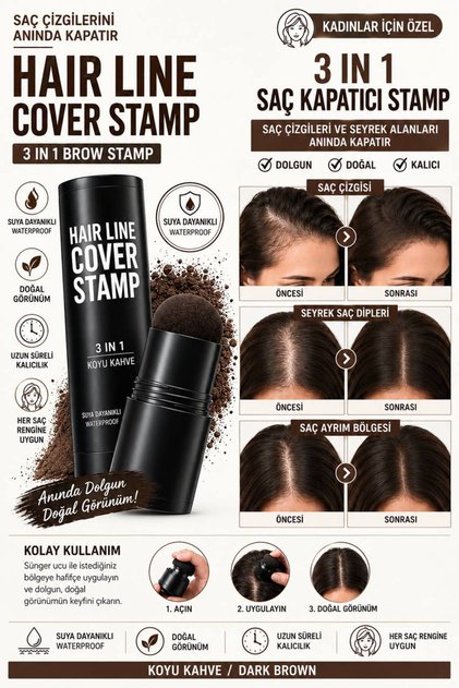 HAIR LINE COVER CUSHION Yeni Nesil unisex Saç Dolgunlaştırıcı Koyu Kahve Pudra | Seyrek Sakal Saçlar için Saç Fiberi | Saç Ve Beyaz Kapatıcı Suda Çıkmaz Boya saç kapatici pudra boya set