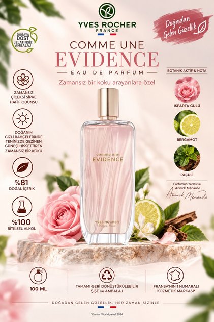Comme une Evidence EDP 100 ml Kadın Parfüm Zarif Çiçeksi Şipre Hafif Odunsu Koku Kalıcı Hediye