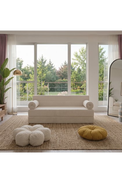 Minnes Full Sünger Katlanır Yatak-katlanır Koltuk-krem (İTHAL YÖNSÜZ KADİFE) 120*200&oturum Yük.29cm