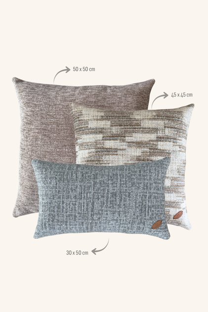 3-Piece Filled Throw Pillow Set Brown Blue Beige
