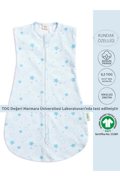 Organic Cotton Baby Swaddle Sleeping Bag 0.3 Tog - Stars