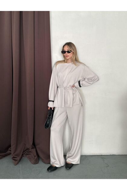 Modal Fabric Waist-Tie Sweater and Pants Set