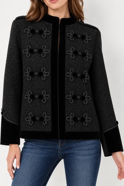 Napoleon Style Jacket Made of Tube Fabric with Cord Trimming and Velvet Garnishing Details