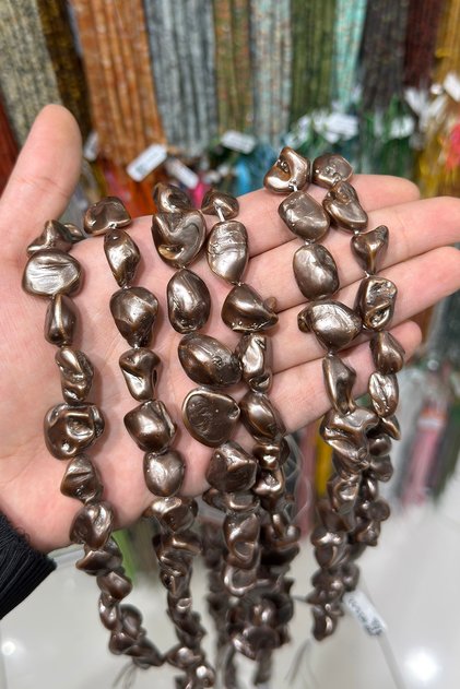 İnci Amorf Kesim Bronz 14x18mm Doğal Taş Dizi [AB+]