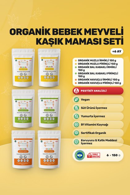 Organik Bebek Kaşık Maması Meyveli B1 Vitaminli 6x150 g 6. Aydan İtibaren