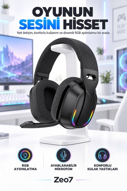 Bluetooth 5.4 Destekli Kablosuz RGB Gaming Kulaklık – 40 mm Dinamik Sürücü, Düşük Gecikmeli Bağlantı ve Type-C Şarj Girişi