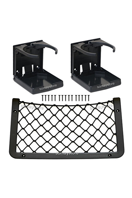 Tekne Karavan Seti 2 Adet Katlanır Bardaklık 1 Adet 32x17cm Eşya Taşıma Filesi Siyah