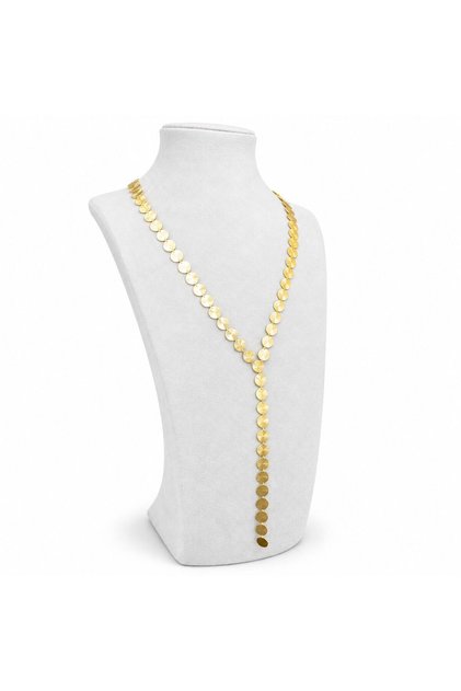 V Formlu Yuvarlak Plaka Gold Tonlu Altın Kaplama Kararmaz Kolye