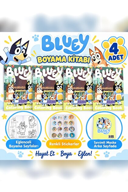 4 Bluey Coloring Books with Stickers (16 Pages)