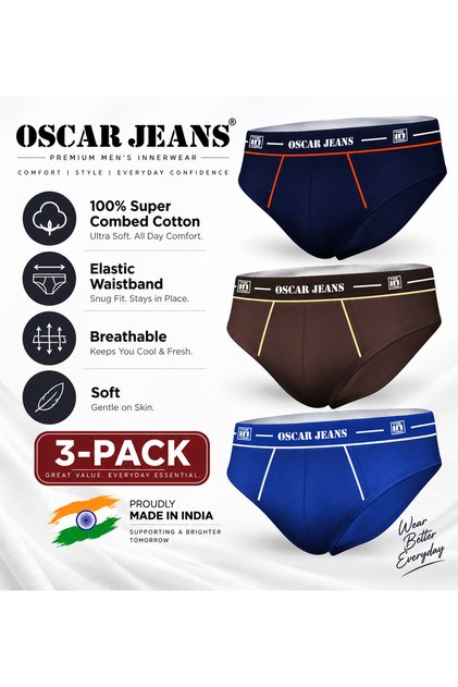 100% Cotton Premium Mens Underwear Briefs Organic Soft Breathable Antibacterial Pack of 3