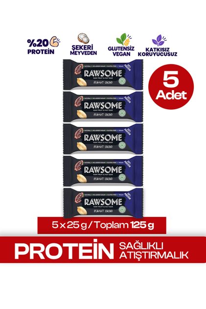 Yer Fıstığı ve Kakaolu Protein Bar 25 g x 5 Adet | %20 Protein, Vegan, Glutensiz