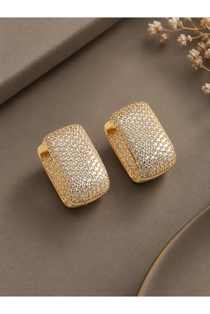 Gold Color Full Zircon Stone Square Hoop Women's Earrings
