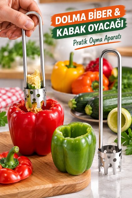 Stainless Steel Stuffing and Carving Tool for Chili Peppers and Pumpkin, Chili Seed Remover, Vegetable Corer