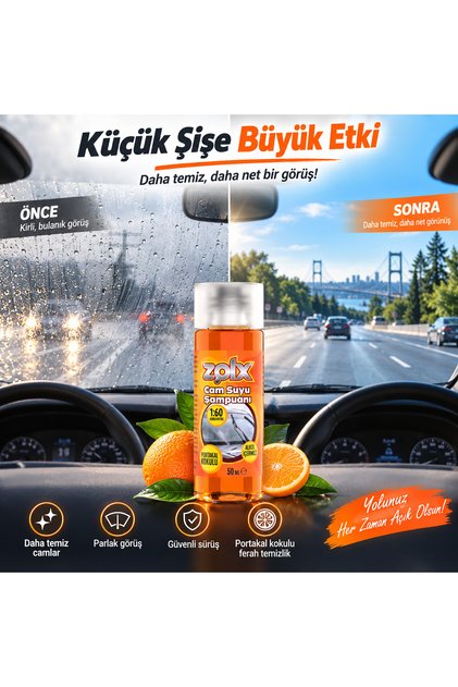 Portakal Kokulu Konsantre Oto Cam Suyu Şampuanı 50 ml 1:60 Yoğun Formül