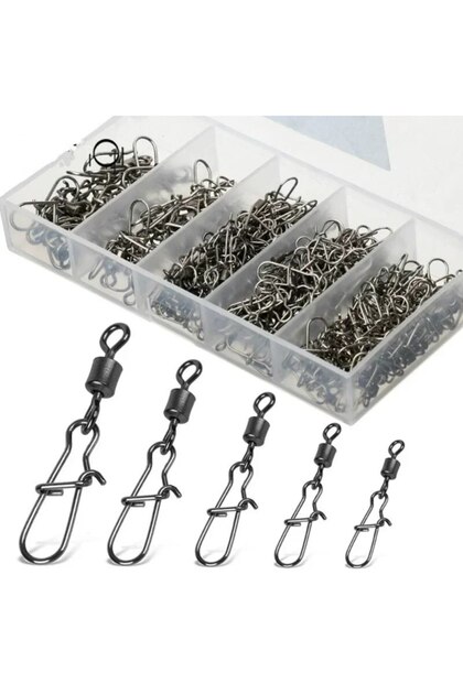 50PCs 50pc/box Stainless Steel Fishing Connector Pin 4# 6# 8#10#12# Bearing Rolling Swivel with Snap
