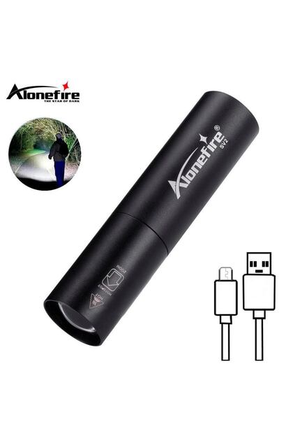 مصباح يدوي صغير قابل لإعادة الشحن عبر USB، بإضاءة بيضاء وسوداء قابلة للتكبير، مصباح ساطع للحقائب