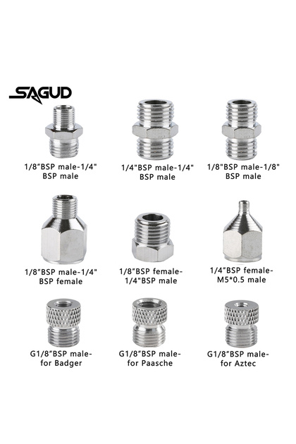 SD-5160 SAUGD 9PCS/Set Airbrush Adaptor Fitting Accessories Replacement Kit Coupling Connector Tool