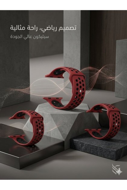 حزام ساعة رياضي من السيليكون، قابل للتنفس مع إغلاق بالدبوس والمشبك، مقاس 44/42