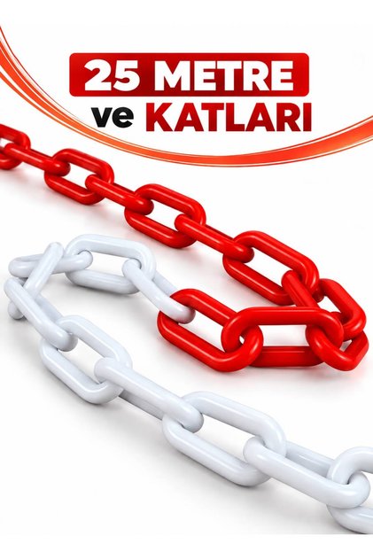 8 Mm Ekonomik İkaz Ürünü Plastik Kırmızı-Beyaz 25 Metre Zincir