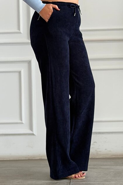 Elastic Waist Velvet Wide Leg Trousers