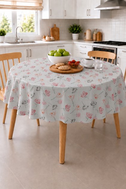 Patterned Round Pvc Thin Oilcloth Tablecloth, Wipeable and Stain Resistant
