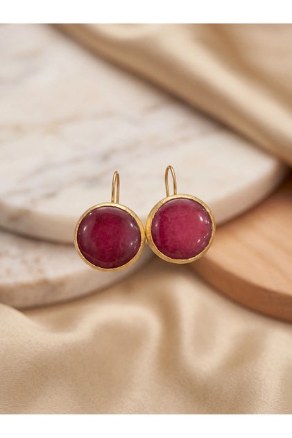 Purplish Gold Color Women's Earrings with Natural Stone Detail