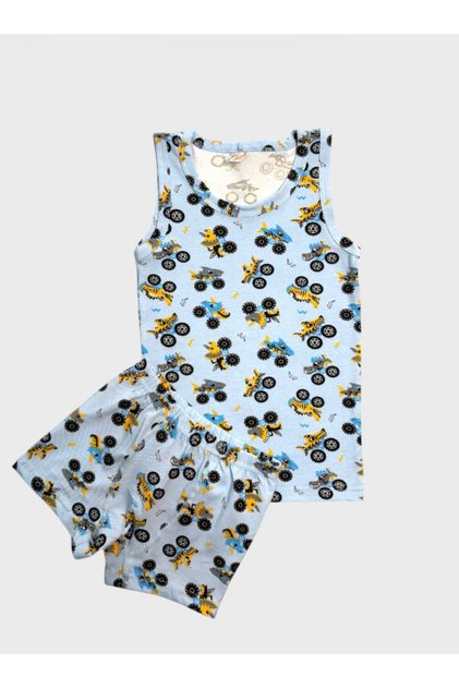 Boys' Cotton Blue Off-Road Vehicle Patterned Athlete Boxer Set