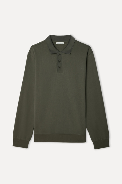 Men's Khaki Comfort Fit Polo Collar Sweatshirt