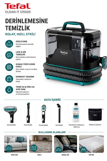 Clean Güçlü Emişli Halı Koltuk ve Araç Temizleme Makinesi Leke Çıkarma Makinesi