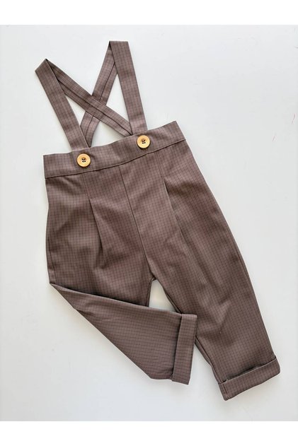 Handmade Gabardine Fabric Plaid Baby Boy Jumpsuit