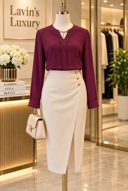 Plum Chiffon Blouse with Collar Accessories