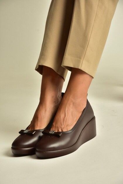 Z555290403 Brown Genuine Leather Wedge Sole Women's Shoes