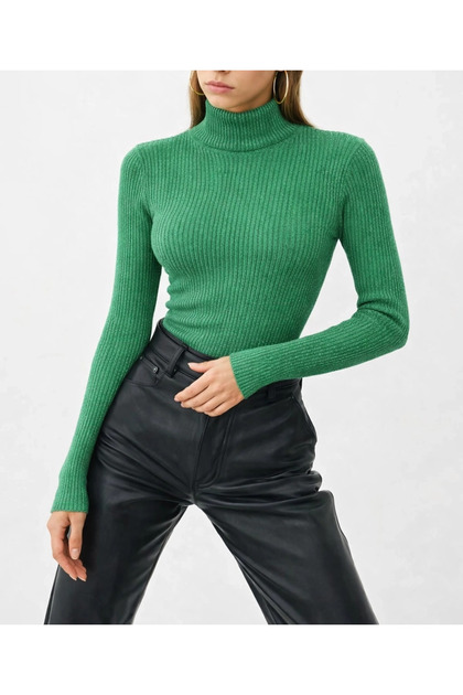 Hz High-Necked Knitwear Sweater - Duck Green