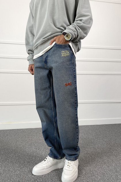 Antique Embroidered Washed Regular Fit Denim Jeans
