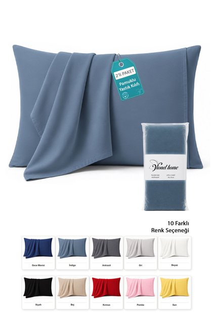 Pamuklu 2'li Yastık Kılıfı 50x70 Cm – 10 Farklı Renk seçeneği - İndigo