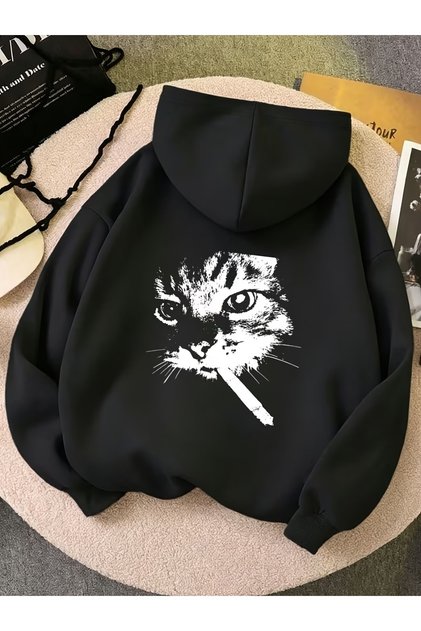 Bad Cat Detail Oversize Unisex Sweatshirt