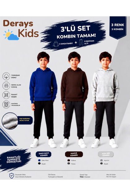 Basic Hooded-Sweatpants Boys' 3-Piece Tracksuit Set