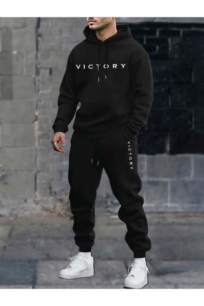 Printed Letter Hooded Top and Jogger Pants Tracksuit Set