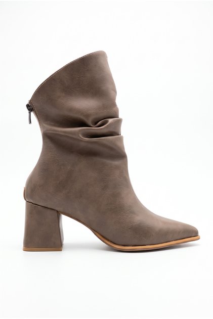 Women's Thick Heeled Pointed Toe Bellows Mink Skin Back Zipper Boots