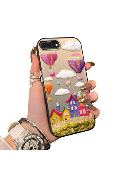 iPhone 8 Plus Compatible Silicone Edge Hard Back Case Balloon Patterned Lovers Couple Phone Case