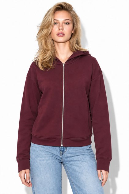 Kadın Grace Kapüşonlu Fermuarlı İnterlok Sweatshirt-Bordo
