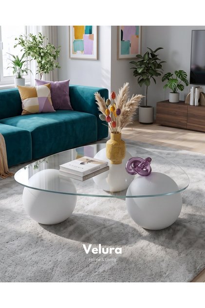 Küre Orta Sehpa - Beyaz - Üçgen Şeffaf