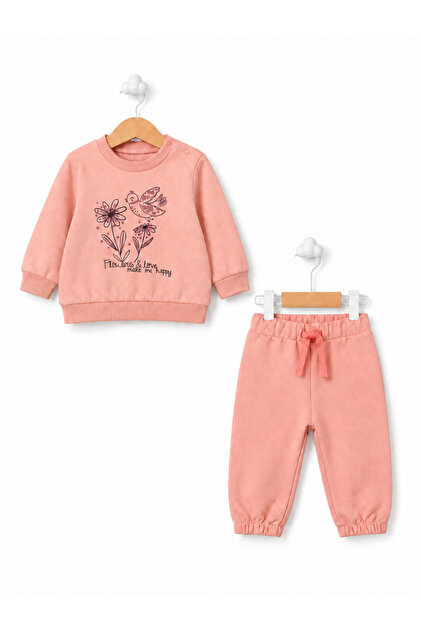 Baby Girl 2 Threaded Threaded Sweatshirt Pants 2-Piece Set