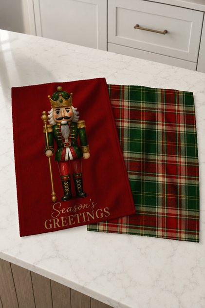 Tartan Nutcracker Red Plaid Christmas Patterned 2-Piece Kitchen Towel Set 35X55