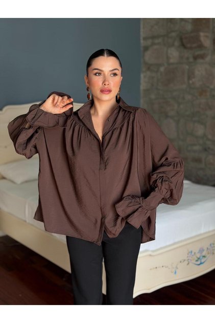 Women's Oversize Casual Collar Detailed Flounce Sleeves Textured White Shirt