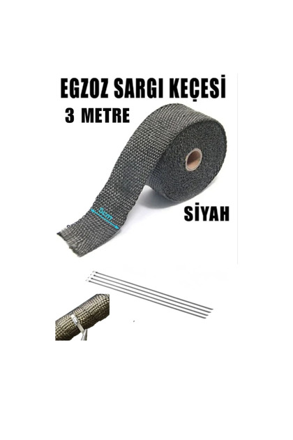 Karbonlu Egzoz Yanmaz Sargı Keçesi Egzoz Sargı Bandı Yanmaz Sargı Keçesi 3 Metre Siyah