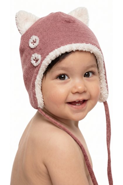 100% Organic Cotton Welsoft Baby Hat Unisex Cat Ear Hat with Headphones and Drawstring