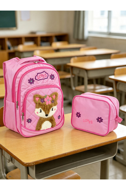 Orthopedic embroidered plush figure elementary school middle school girl's school bag set lunch bag